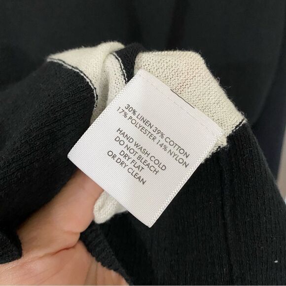 WHITE + WARREN linen blend sweater stripe quiet luxury classic high quality med - Picture 3 of 4